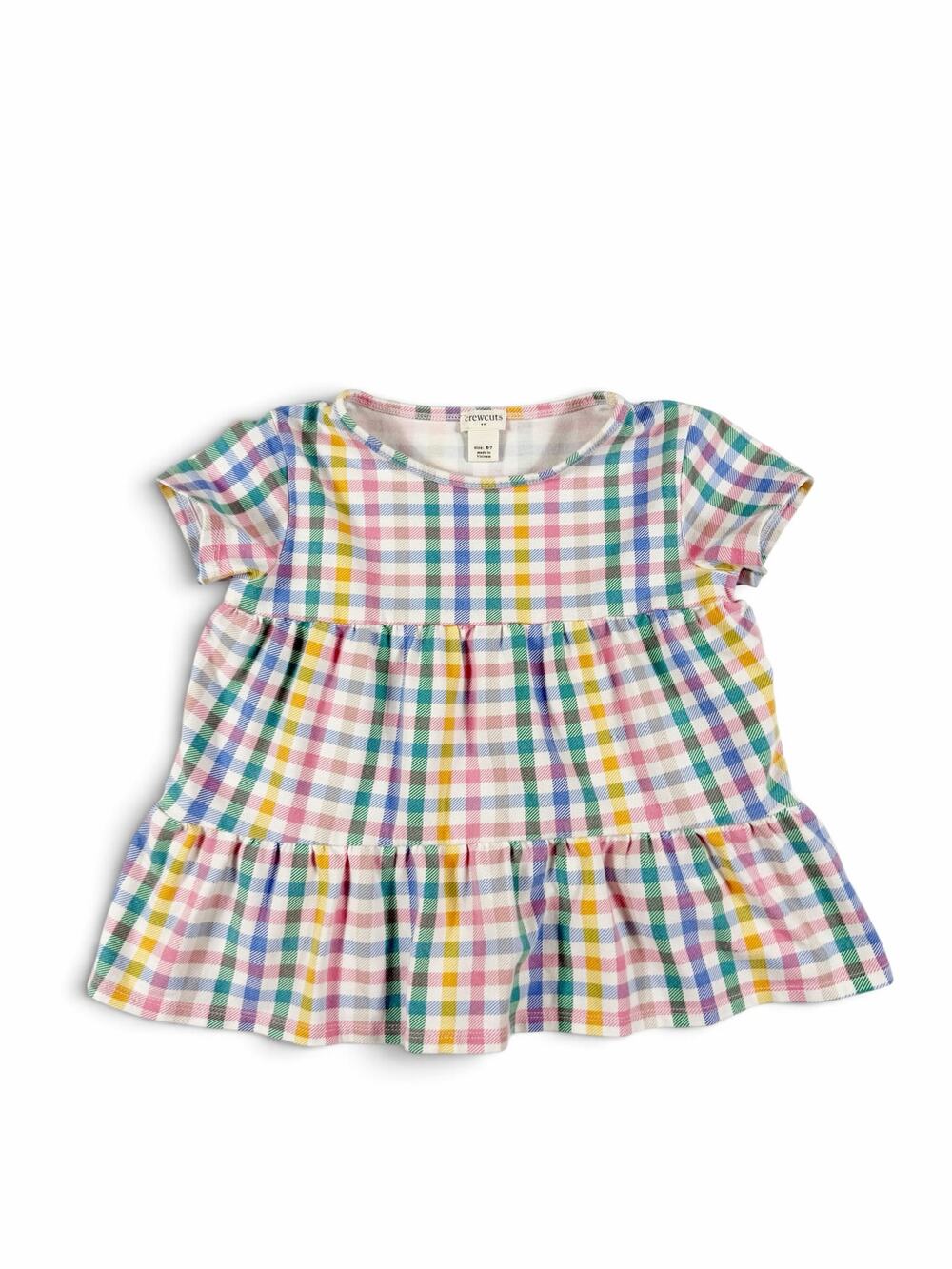 Crewcuts Tiered Babydoll Top Multicolor Plaid Short Sleeve Size 6-7